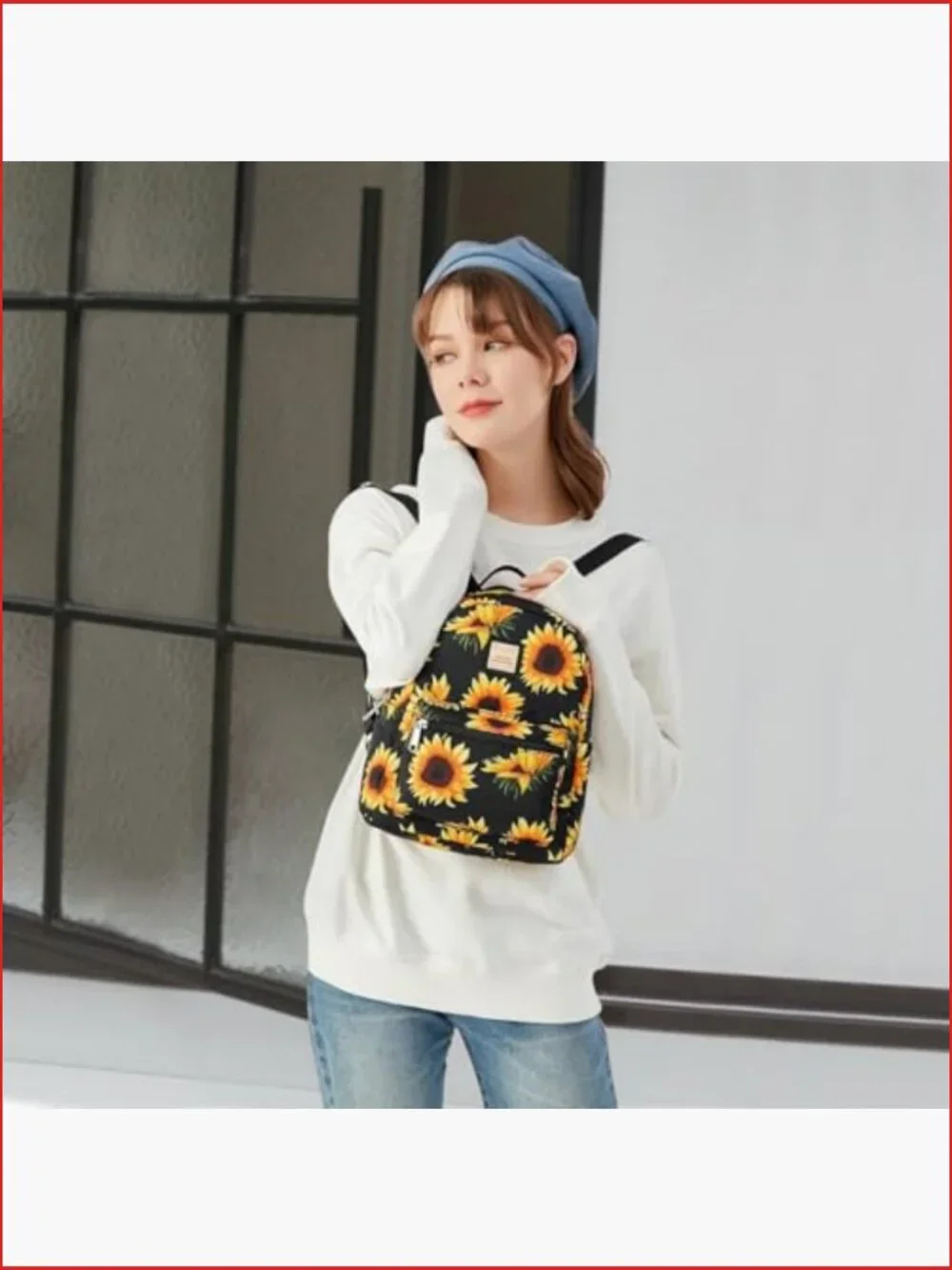 Mini Backpack Purse for Women with Water Bottle Pockets, Sunflower Print - Picture 2 of 6
